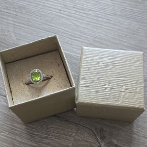 Peridot Quartz and Zircon Halo Gemstone Ring Size 10
